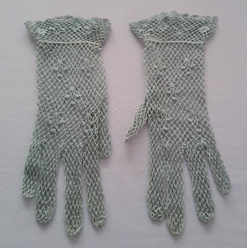 Preview of the first image of Beautiful Vintage Ladies Grey Lace Gloves.