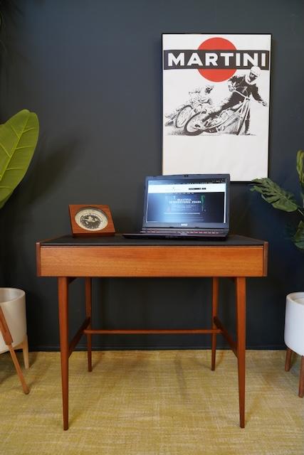 Preview of the first image of Mid Century Writing Desk Teak Black Vinyl Writing Pad.
