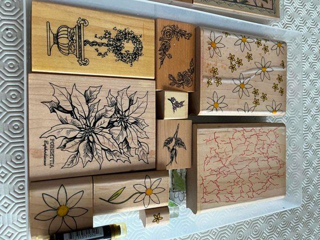 Preview of the first image of Box number 2 with  23 Wooden craft stamps.