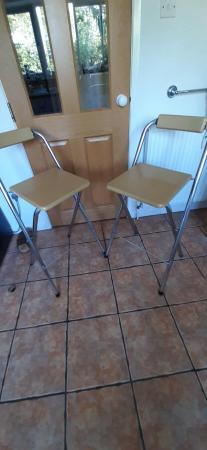 Image 1 of A pair of collapsible wooden & tubular steel kitchen stools