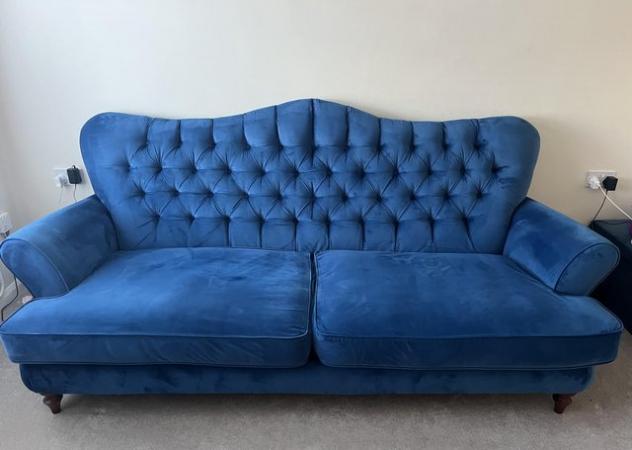 Image 2 of Beautiful Royal Blue Velvet Sofa