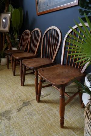 Image 6 of L. Victorian 4 Hoop Back Windsor Farmhouse Elm Dining Chairs