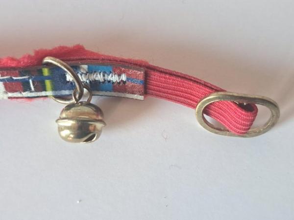 Image 4 of THREE RED TARTAN CAT COLLARS WITH BELL AND SAFETY ELASTIC