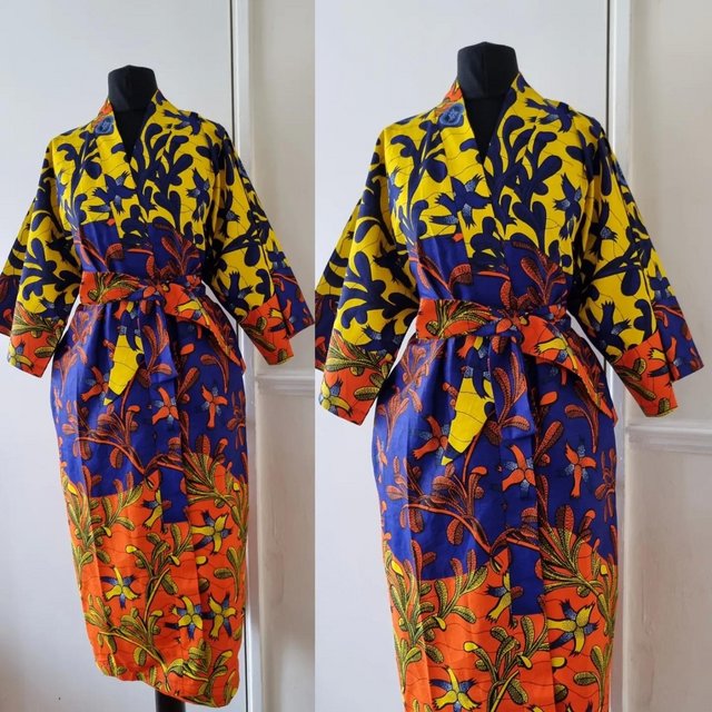 Preview of the first image of African Ankara Kimono Jacket Dress.
