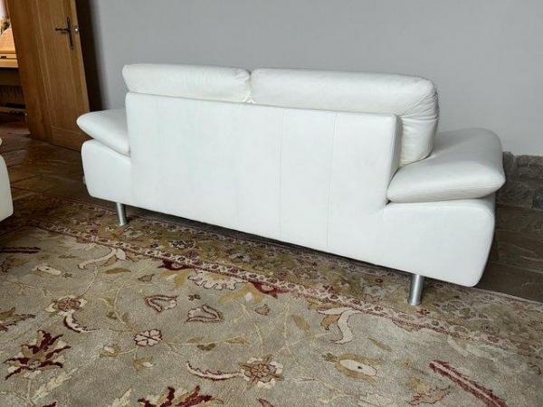 Image 3 of White leather sofa and matching armchair