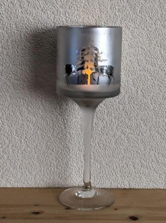 Image 3 of Silver Coloured Festive Wine Glass Tealight Holder    BX32