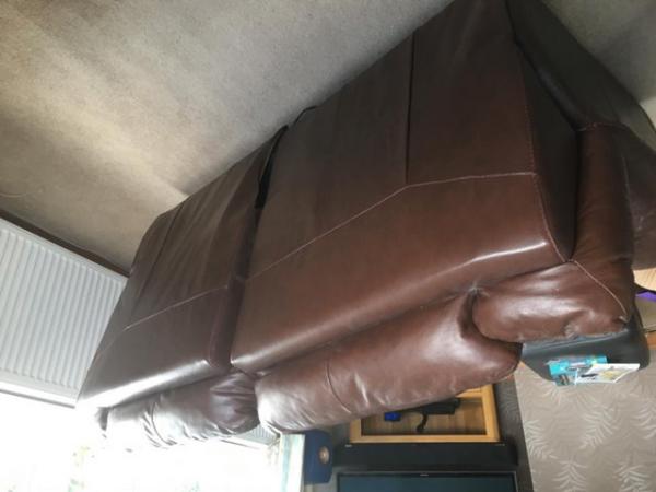 Image 3 of Two seater brown leather sofa