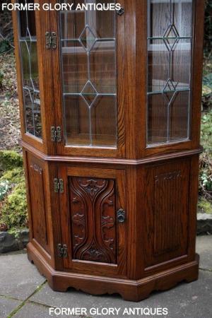 Image 12 of OLD CHARM LIGHT OAK CANTED DISPLAY CABINET CUPBOARD DRESSER