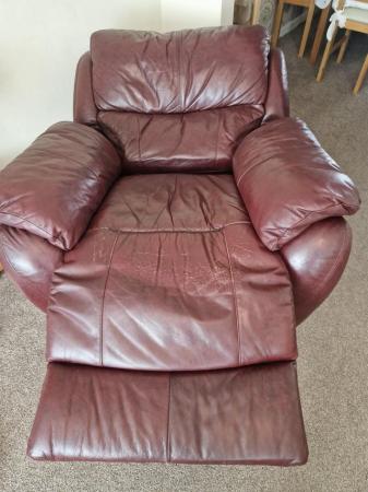 Image 3 of 2 brown leather chairs including recliner