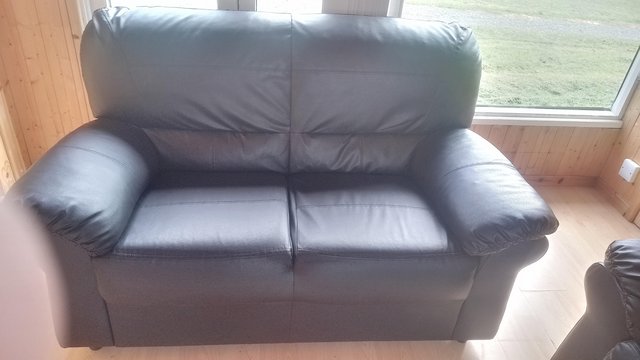 Image 2 of Faux leather 2 seater sofa and one three seater sofa i