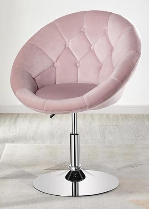 Preview of the first image of Brand NEW Pink Velvet Adjustable Swivel Chair.