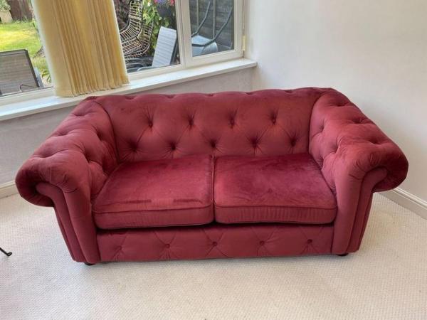 Image 3 of Burgundy Red Chesterfield Sofa - velvet- excellent condition