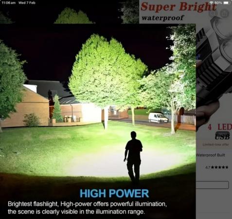 Image 5 of 1pc LED Flashlight, Powerful 4 LED Flashlight With COB Side