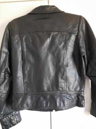 Image 2 of Ladies/Girls black leather bomber jacket.