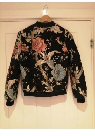 Image 2 of Womens Miss Guided Black Floral Bomber Jacket Size 4