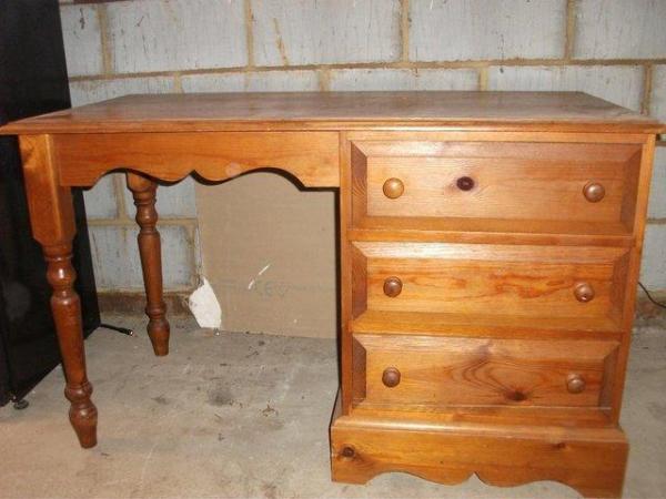 Image 2 of Solid Pine Desk. Good condition. Three drawers.