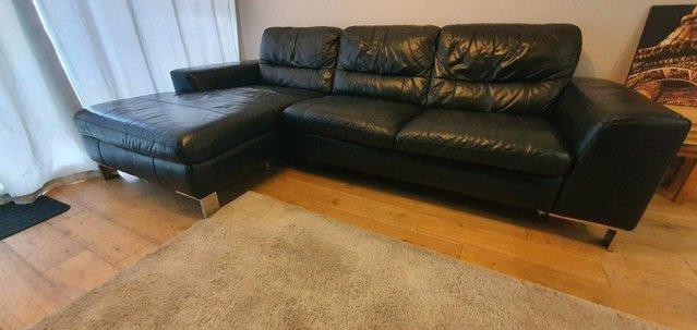 Image 3 of DFS L shaped black leather sofa in good condition