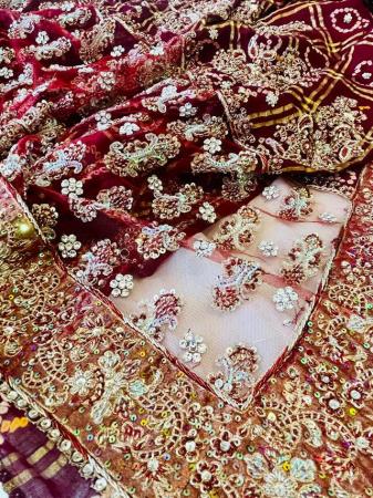 Image 1 of Beautiful Gharchola saree in maroon red with diamanté detail