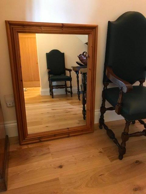 Preview of the first image of Large Old Solid Pine Mirror in excellent condition.