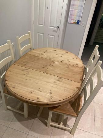 Image 2 of Pine kitchen/dining room extending table 4 chairs