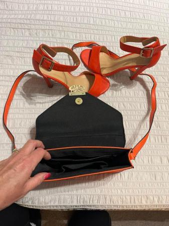 Image 1 of Orange 2 part stilettos & orange bag