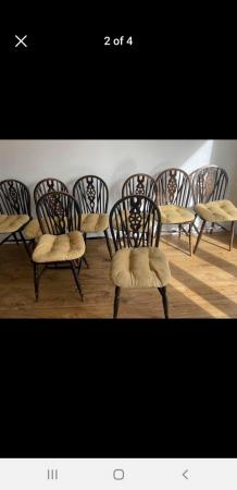 Image 2 of Mid Century wheelback farmhouse wooden dining chairs x 8