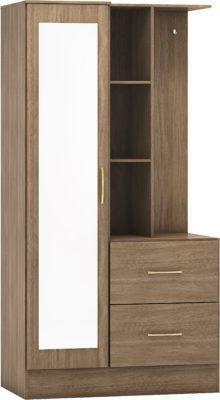 Preview of the first image of NEVADA MIRRORED OPEN SHELF WARDROBE IN RUSTIC OAK.