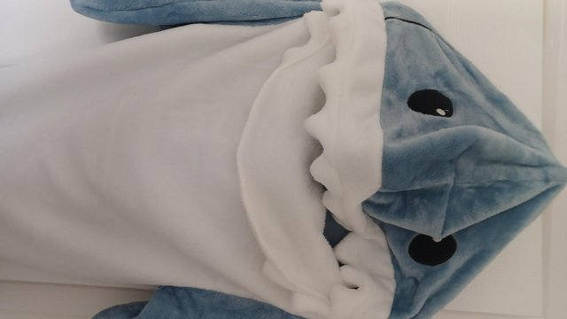 Image 2 of Shark kids onesie to suit up to small adult in soft cosy fle