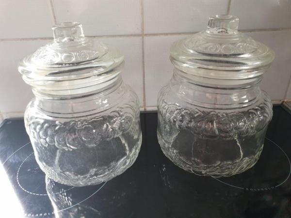 Image 1 of Two large vintage 8 inch Italian glass storage display jars