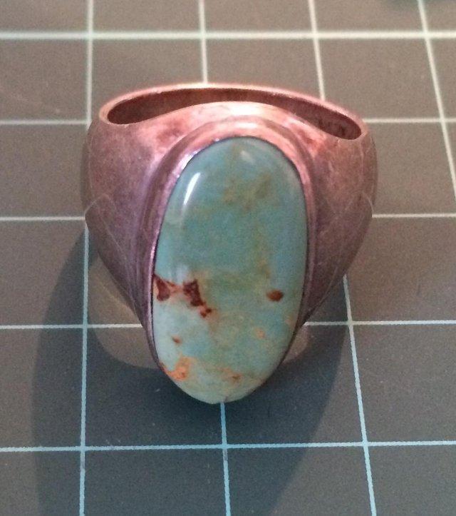 Preview of the first image of Silver and jade marble stone ring.