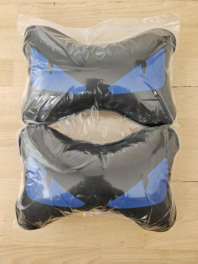 Preview of the first image of Blue Car Headrest Fendi Neck Pillow Pair Designer Leather Fe.