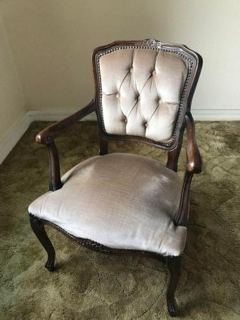 Image 1 of Dark wood and mink velour occasional chair