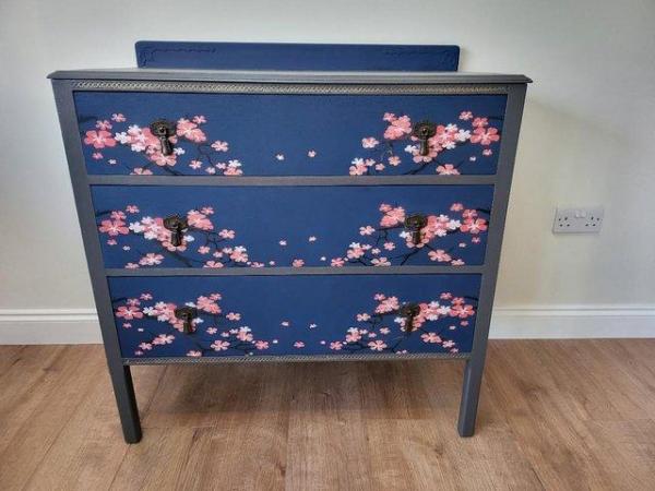 Image 2 of HAND PAINTED CHERRY BLOSSOM UPCYCLED PINE DRAWERS