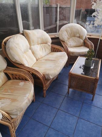 Image 3 of Wicker conservatory sofa and chair set with table