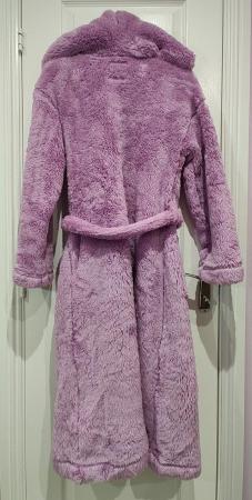 Image 15 of New M&S Lavender Fleece Dressing Gown X-Small Hooded Pockets