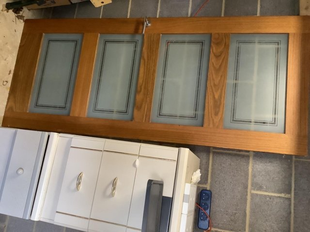 Preview of the first image of Lovely solid oak door with decorative glass panels.