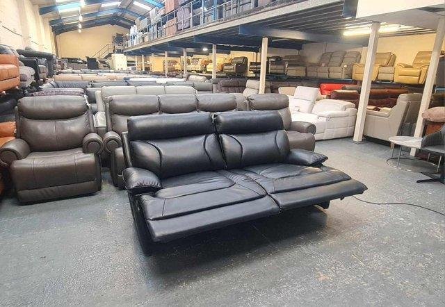 Image 3 of La-z-boy Raleigh black leather recliner 3 seater sofa