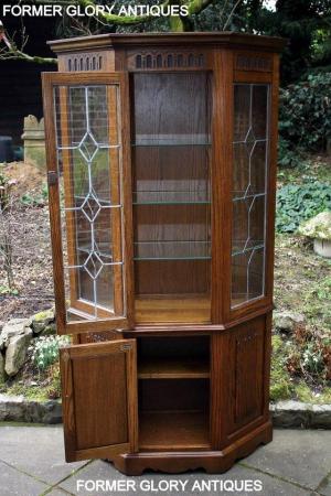 Image 87 of OLD CHARM LIGHT OAK CANTED CHINA DISPLAY CABINET STAND UNIT