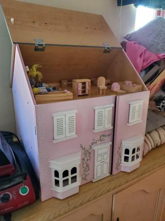 Image 2 of Wooden Dolls House complete with figures and furniture