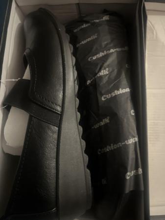 Image 2 of NIB tagged black wedge heeled shoe with Mary Jane elastic