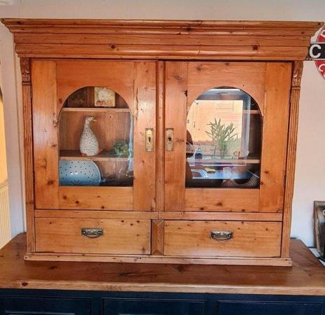 Image 2 of Early Victorian Pine Glazed Wall Cupboard or Dresser Top