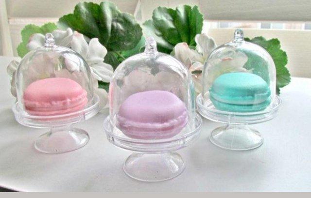 Preview of the first image of Wedding /Party favour Macaron Mini Clear Plastic Dome stand..
