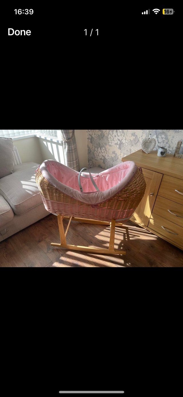 Preview of the first image of Baby girl pink Moses basket.