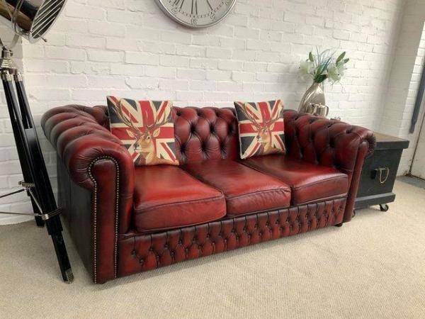 Image 2 of Oxblood SAXON 3 seater Chesterfield sofa. 2 seater availabl.