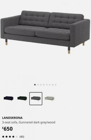 Image 3 of Ikea Landskrona - 3 Seat Sofa - Dark Grey