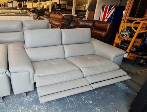 Image 11 of Italian Lucio grey leather electric pair of 3 seater sofas