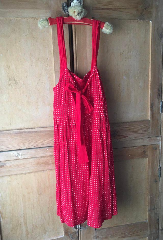 Preview of the first image of Lot II Australian designer red/white rayon dress, size 12.