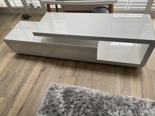 Image 1 of White Gloss TV Cabinet with drawers