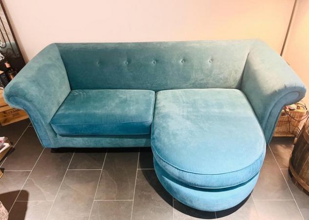 Image 3 of DFS Teal Velvet 4-Seater Chaise Sofa