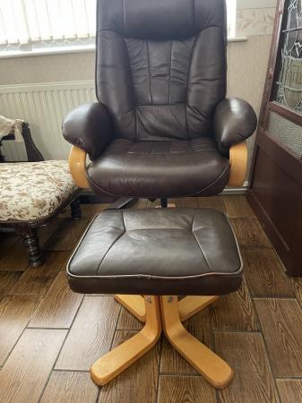 Image 3 of Leather recliner chair and foot stool